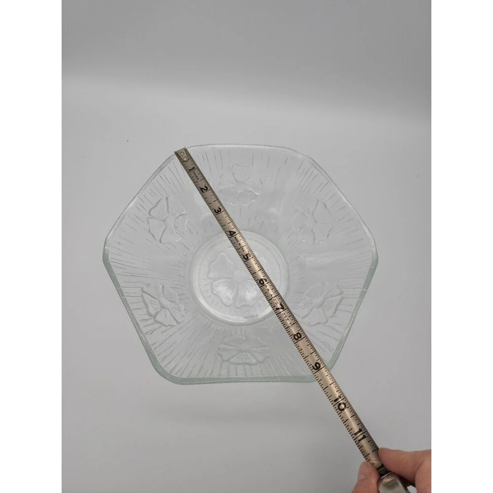 Masserini Primavera Salad Bowl Italy Clear Glass Flower Embossed